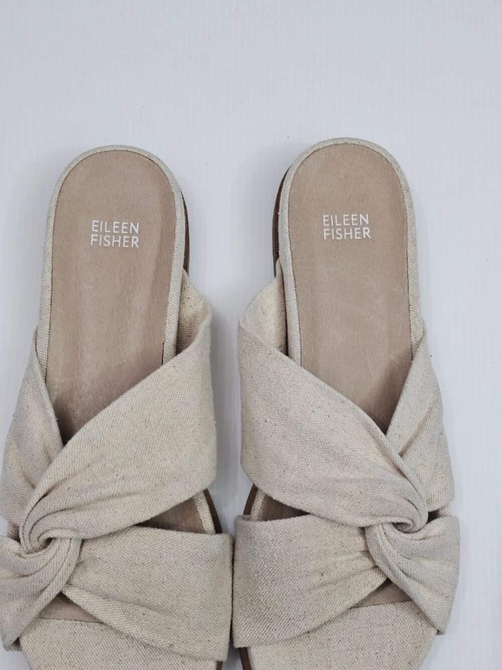Eileen Fisher Dello Knot Slide Sandals Womens 11 Linen Natural Comfort Minimal - Picture 6 of 13